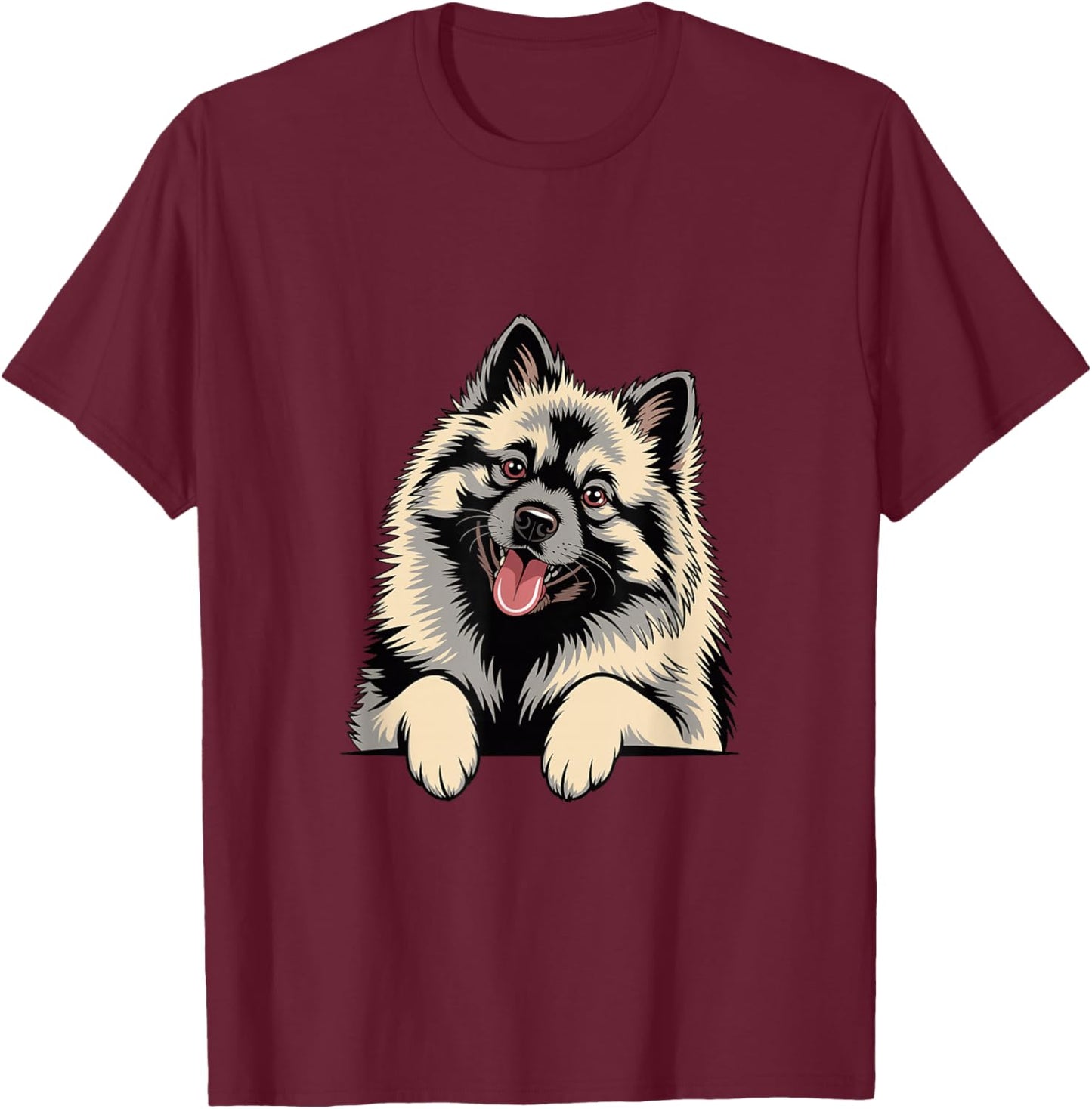 Cute Fluffy Gray Illustration Cartoon Canine Pup Keeshond T-Shirt - T-Shirt | Maroon