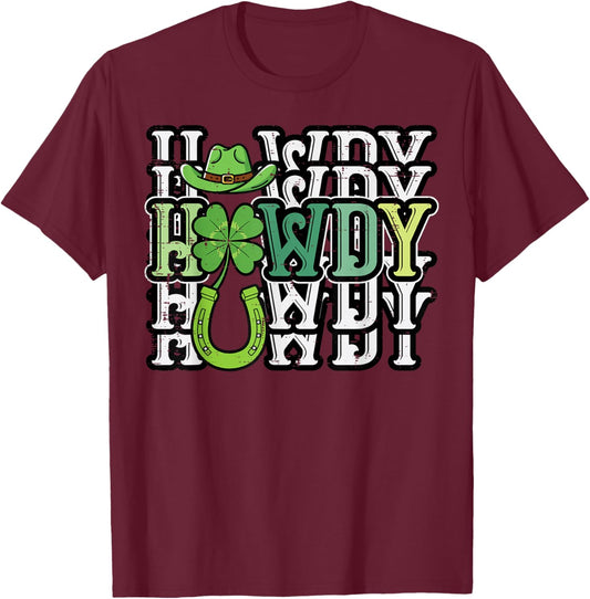 St Patricks Day Cowboy Howdy Saint Paddys Men Women Kids T-Shirt - T-Shirt | Maroon
