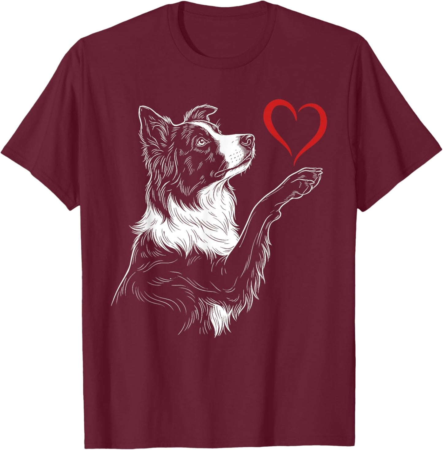 Border Collie Lover Dog Art Holding Heart Valentines T-Shirt - T-Shirt | Maroon