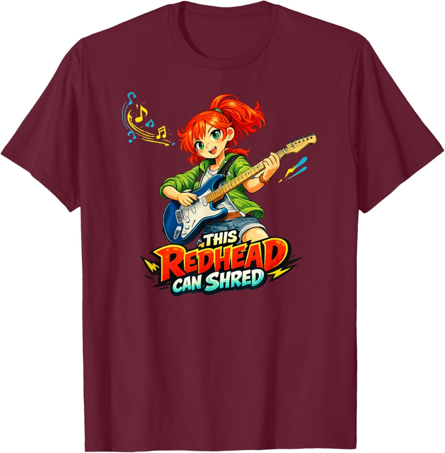 This Redhead Can Shred | Manga Guitar Player Manhwa Pride T-Shirt - T-Shirt | Maroon