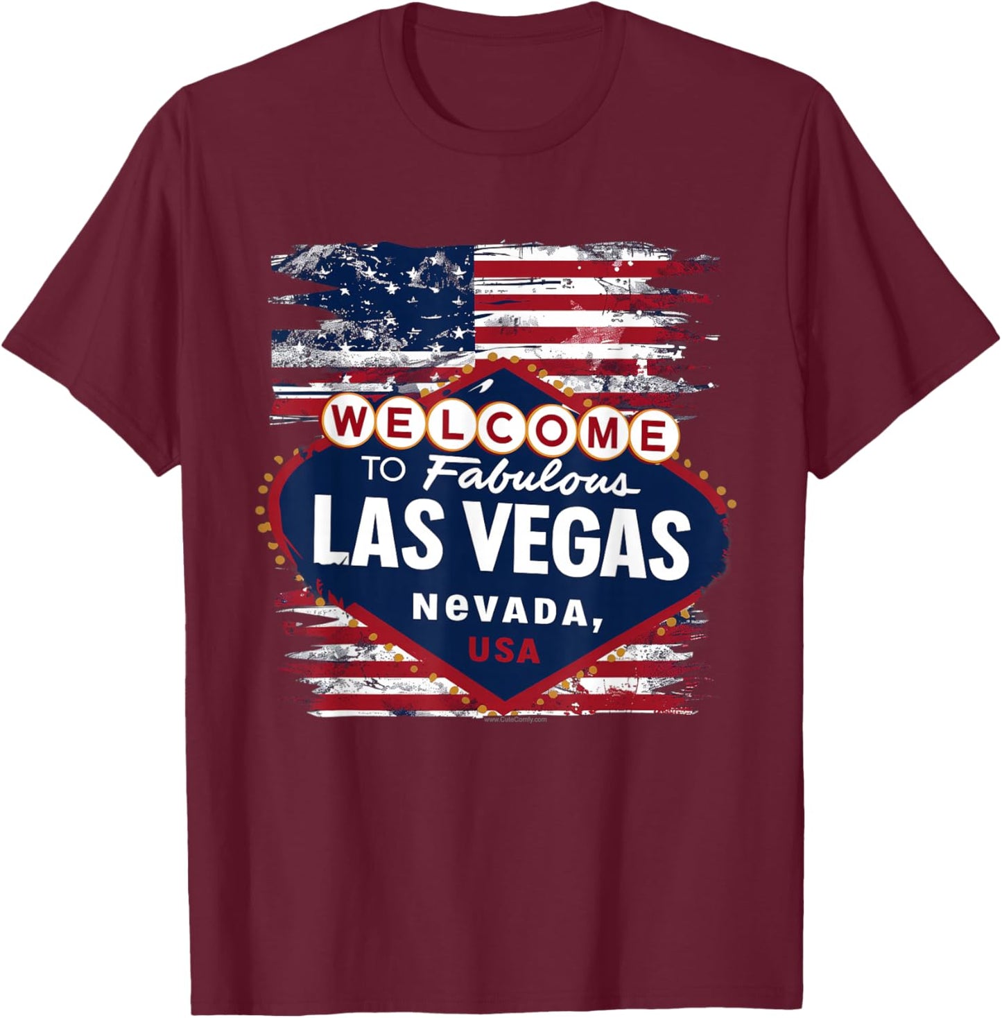 Welcome to Las Vegas Nevada Vintage Sign American Flag T-Shirt - T-Shirt | Maroon