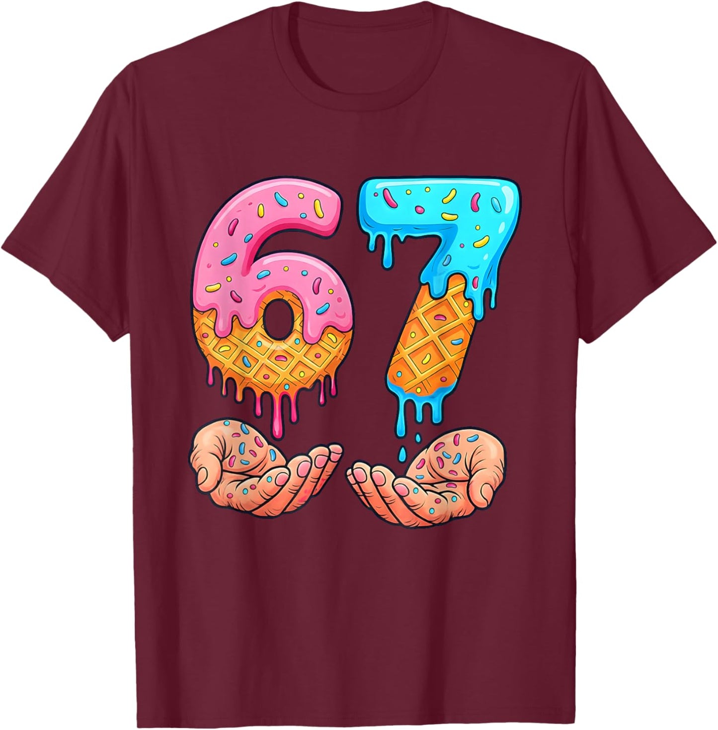 Six Seven Ice Cream Drip Kids Youth Funny 67 Hands Meme 6 7 T-Shirt - T-Shirt | Maroon