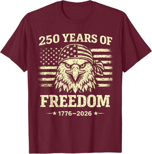 Flag Vintage 250 Years American 1776 2026 250th USA Birthday T-Shirt - T-Shirt | Maroon