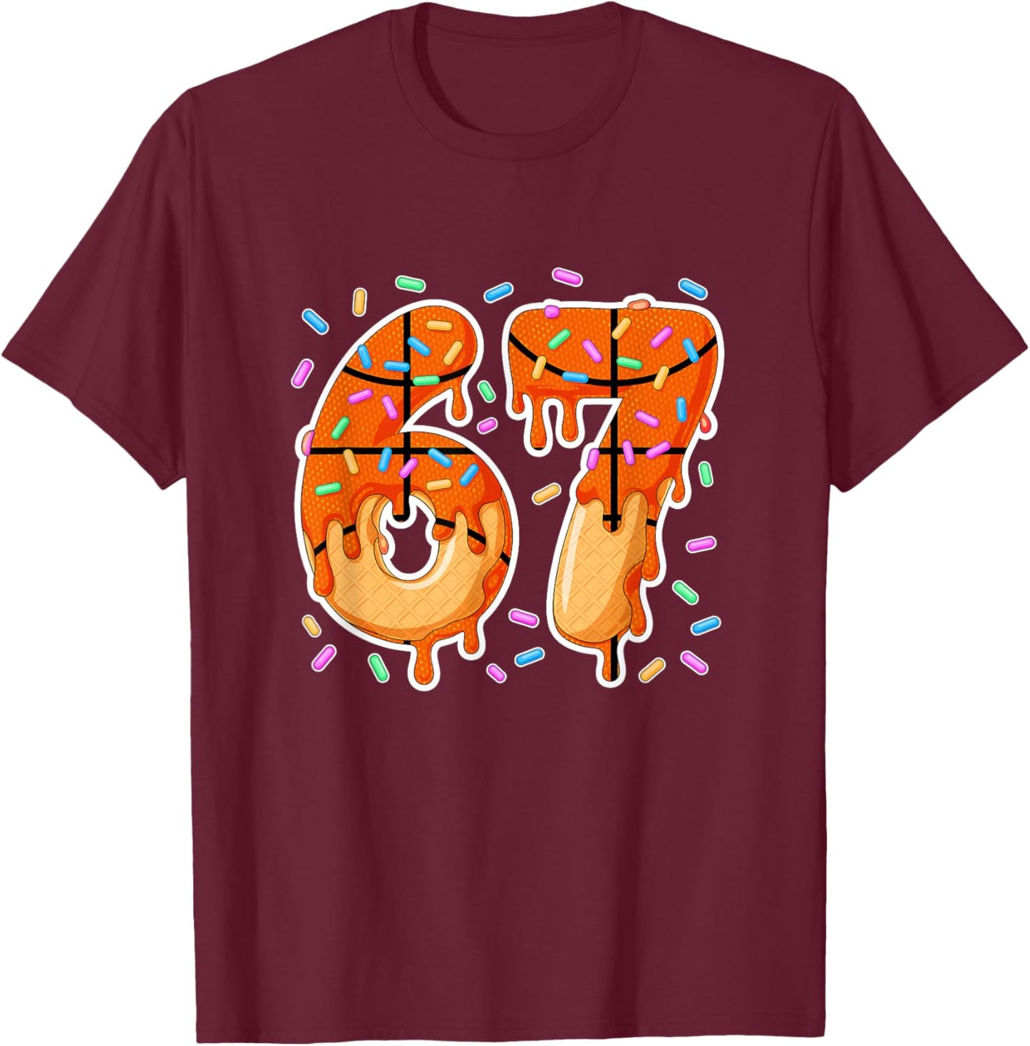 67 Ice Cream Drip Basketball Teens Boys Slang Six Seven Meme T-Shirt - T-Shirt | Maroon