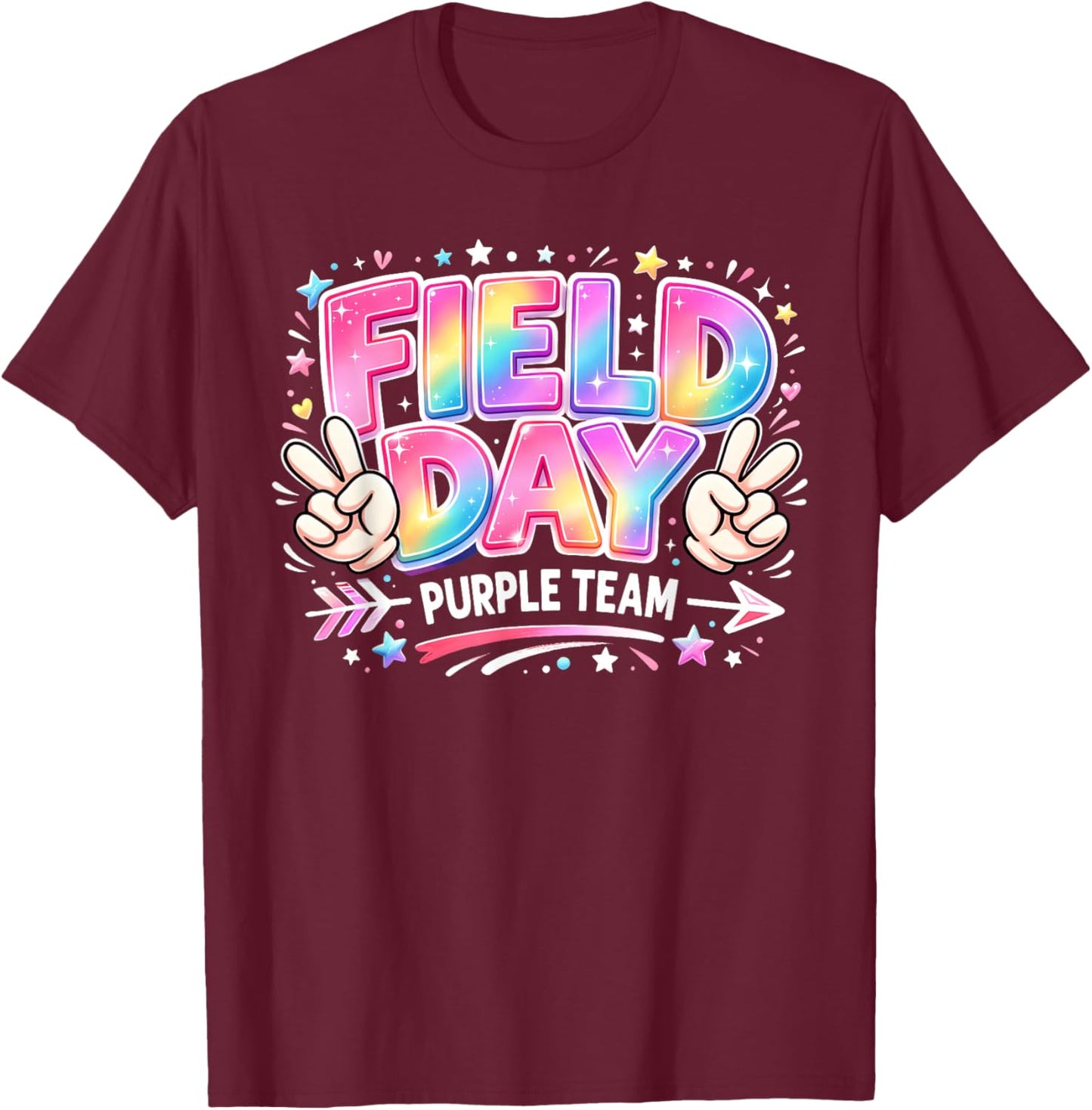 Field Day Purple Team Peace Hand Pastel Men Women Kid T-Shirt - T-Shirt | Maroon