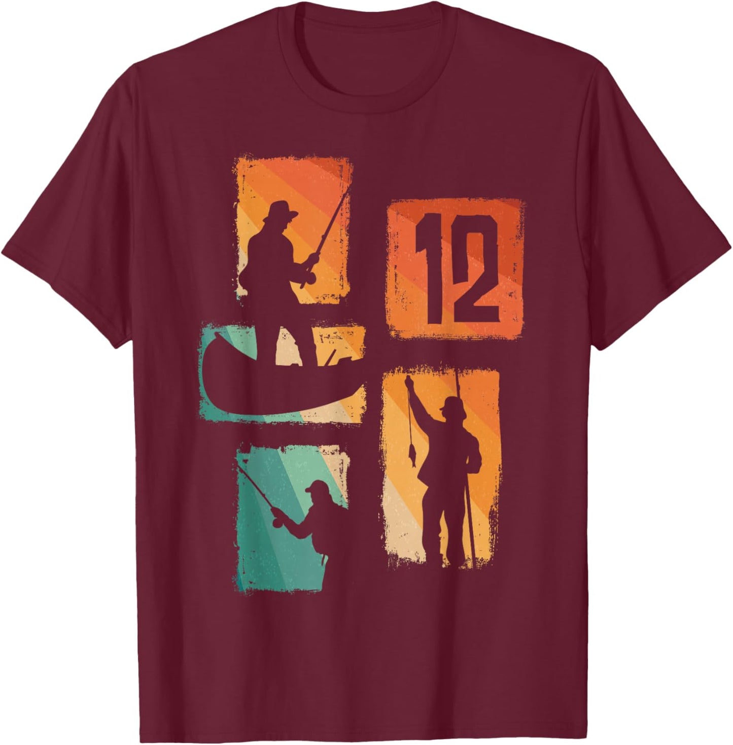12th Birthday Fishing 12 Years Old Fisherman Fish Angler T-Shirt - T-Shirt | Maroon