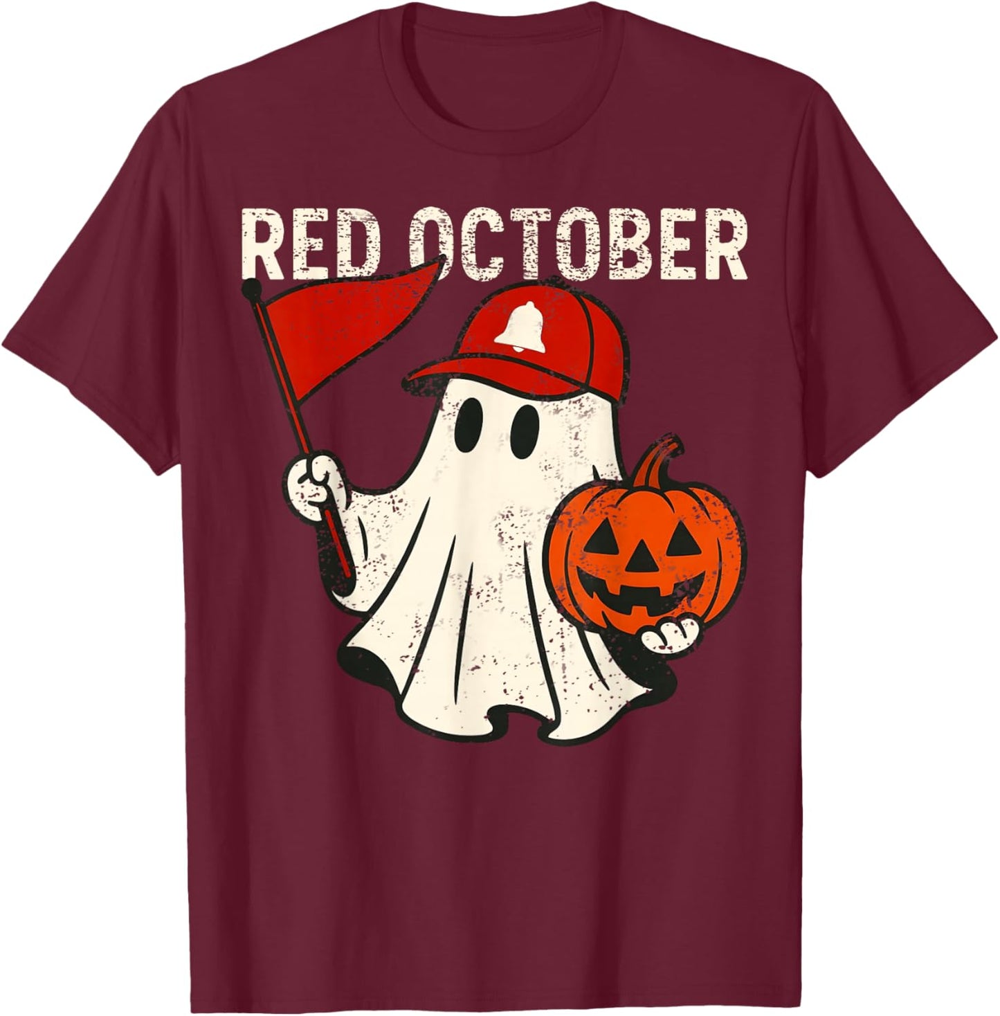 Retro Red October Name Ghost Pumpkin Gift Women Kid T-Shirt - T-Shirt | Maroon