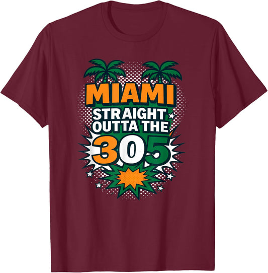 Miami Straight Outta The 305 Palm Tree Comic Pop Art T-Shirt - T-Shirt | Maroon