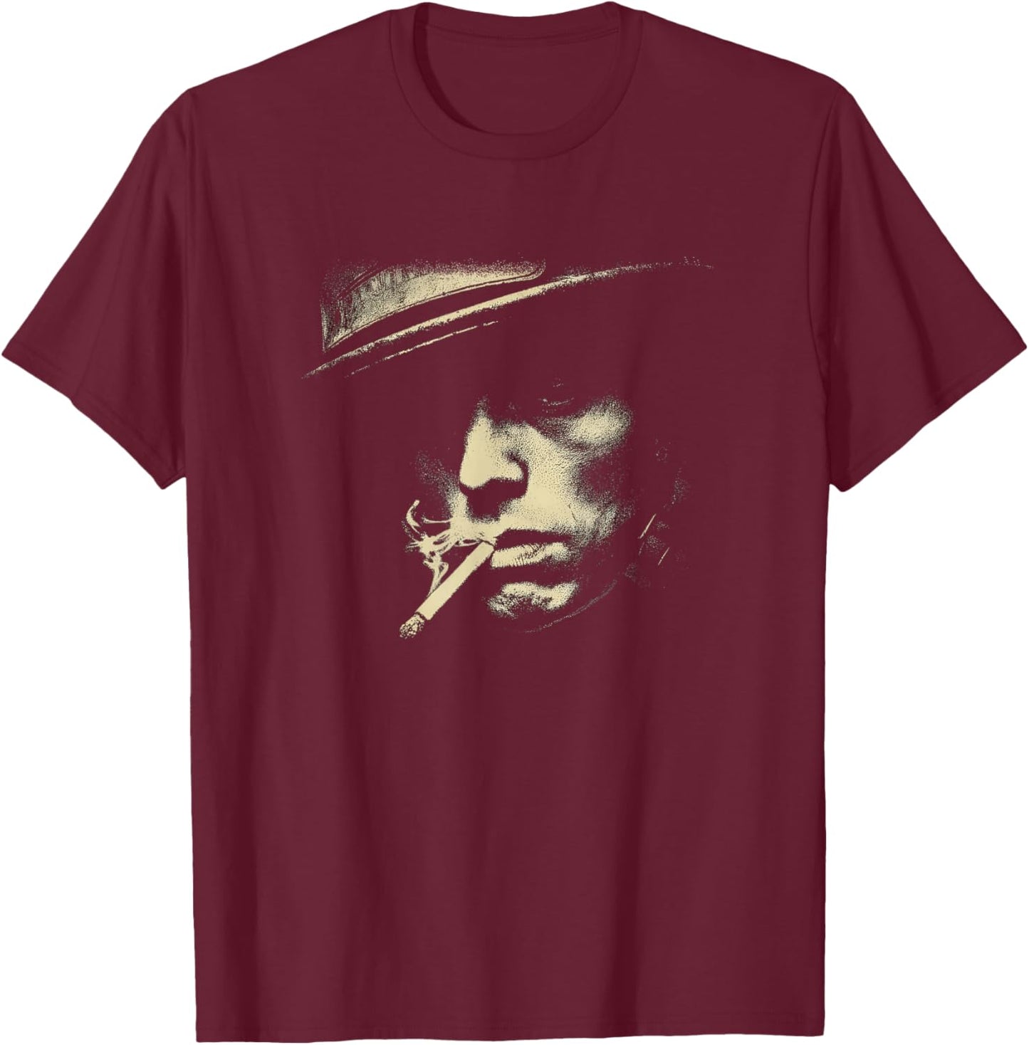 Smoking Man with Hat Noir Gangster Style T-Shirt - T-Shirt | Maroon