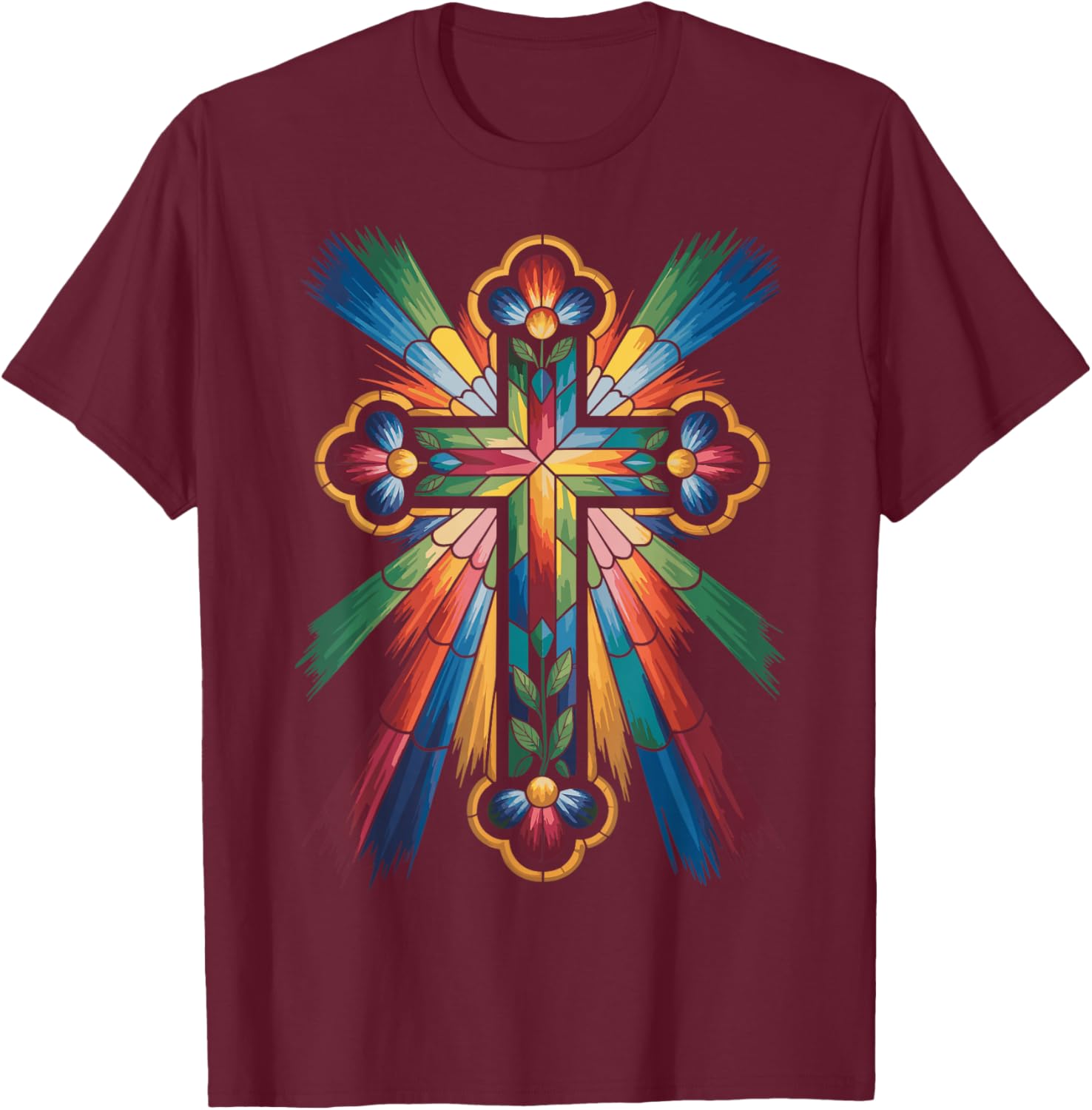Cross Colorful Christian Religous T-Shirt - T-Shirt | Maroon