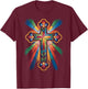 Cross Colorful Christian Religous T-Shirt - T-Shirt | Maroon