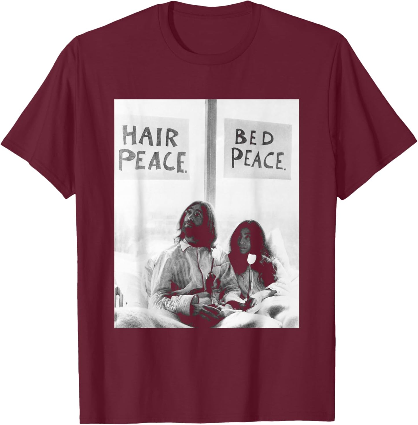 John Lennon Yoko ONO Anti-War Bed-in 1969 The Beatles T-Shirt - T-Shirt | Maroon