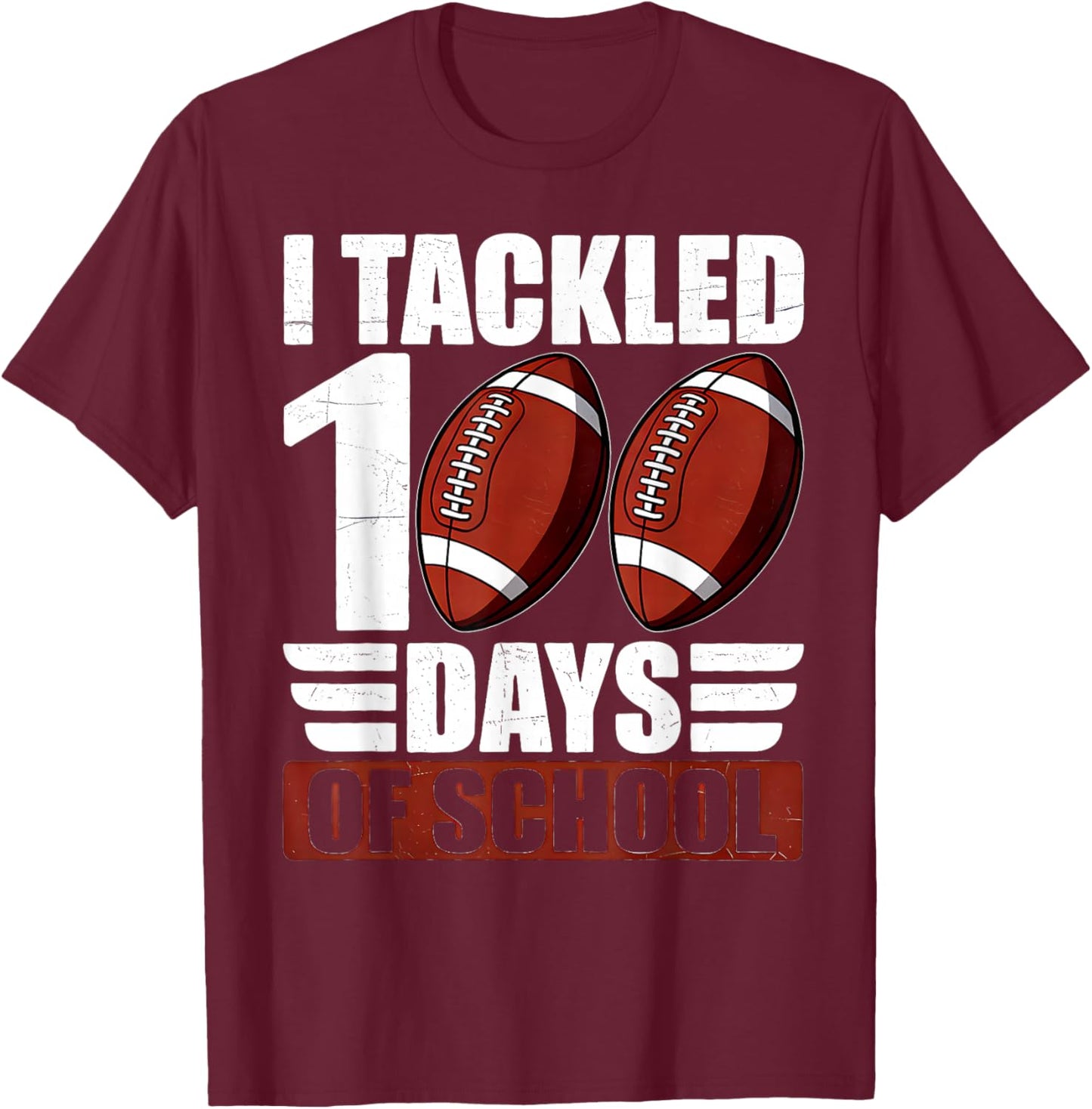100 Days of School Boys Football 100th Day of School Kids T-Shirt - T-Shirt | Maroon