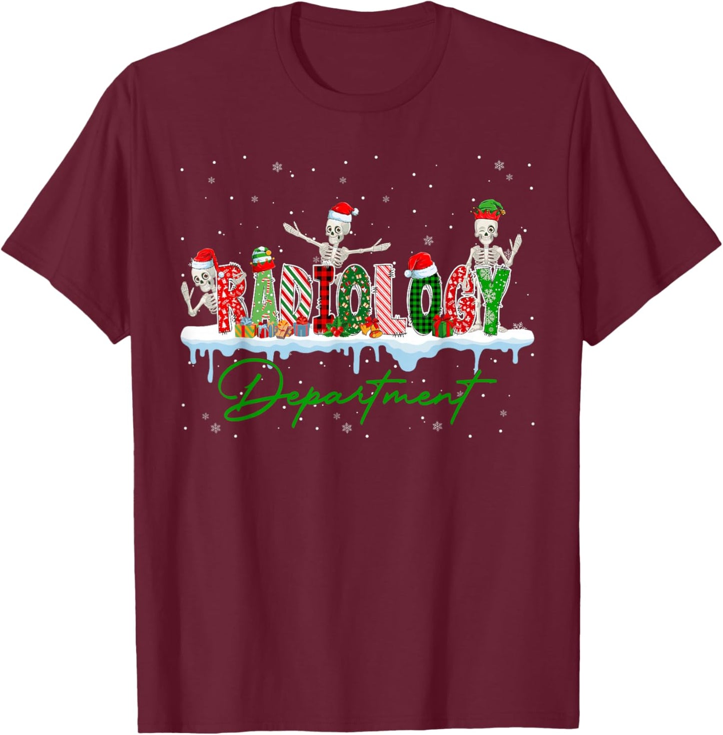 Radiology Department Xray Tech CT MRI Merry Christmas Pajama T-Shirt - T-Shirt | Maroon