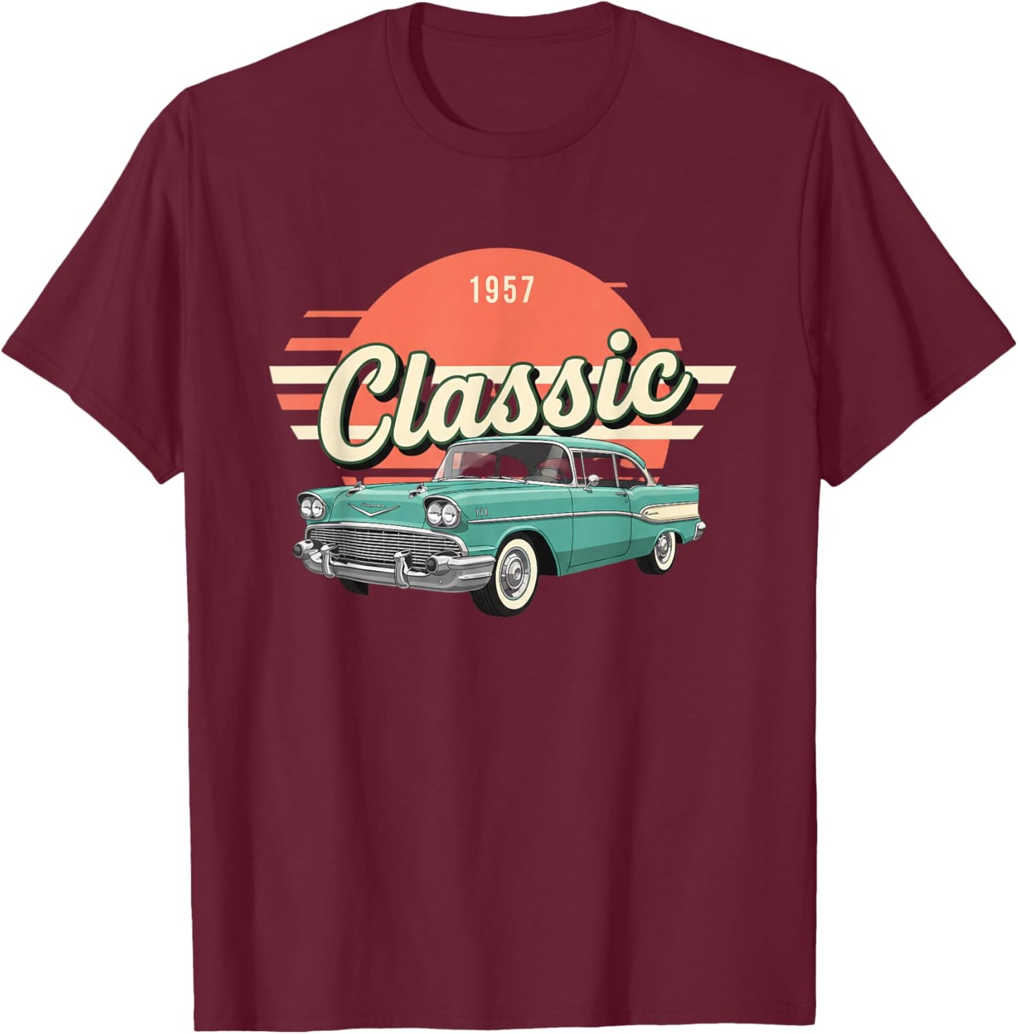 Trucks & Off-Road, Classic 1957 Cruiser Club Vibes T-Shirt - T-Shirt | Maroon