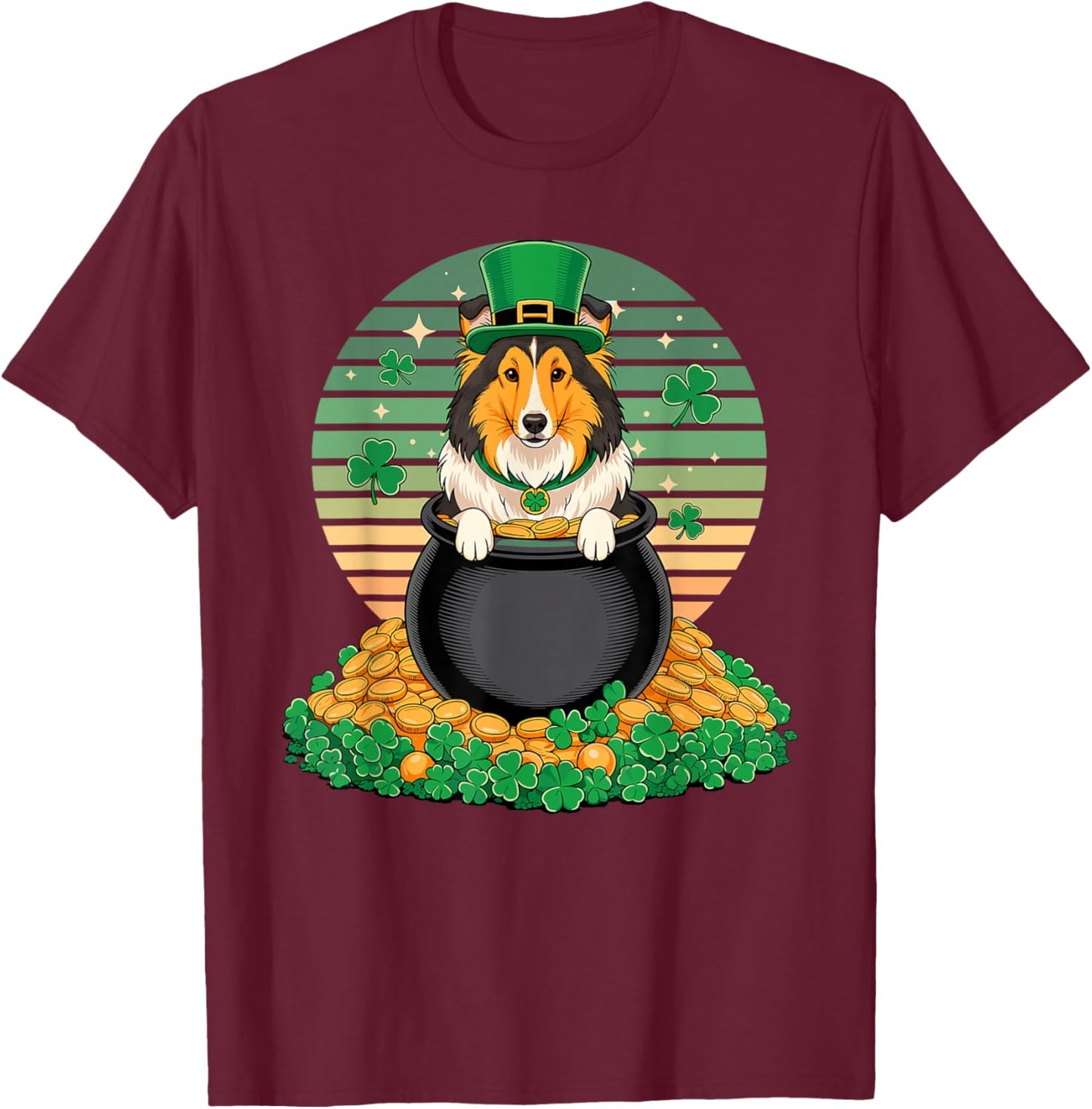Shetland Sheepdog St Patricks Day Leprechaun Sheltie T-Shirt - T-Shirt | Maroon