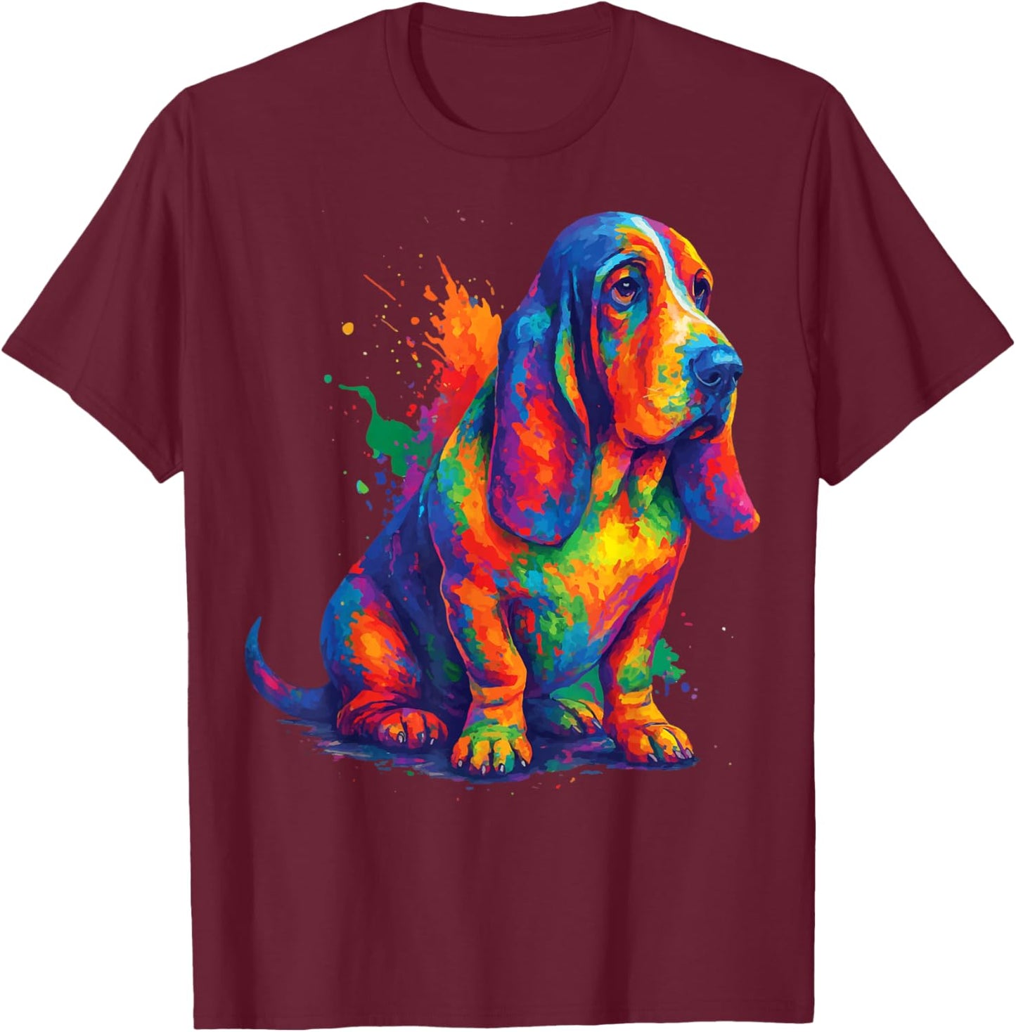Basset Hound Colorful T-Shirt - T-Shirt | Maroon