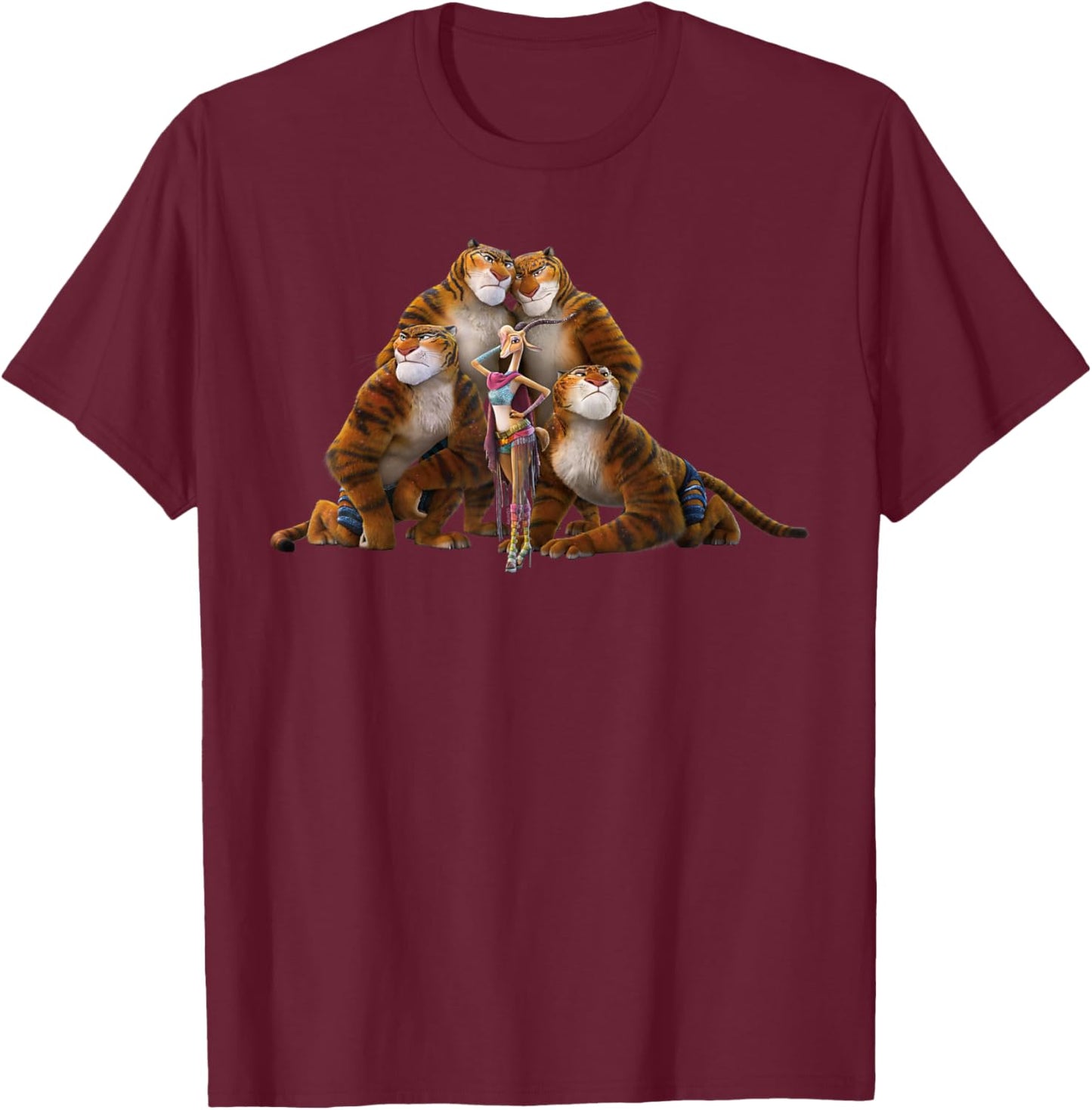 Disney Zootopia 2 Gazelle & Tiger Dancers Festival Concert T-Shirt - T-Shirt | Maroon