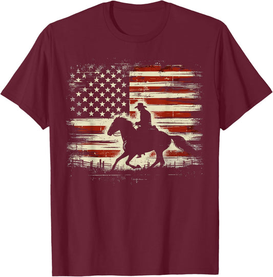 Patriotic Cowboy Horse Western T-Shirt - T-Shirt | Maroon
