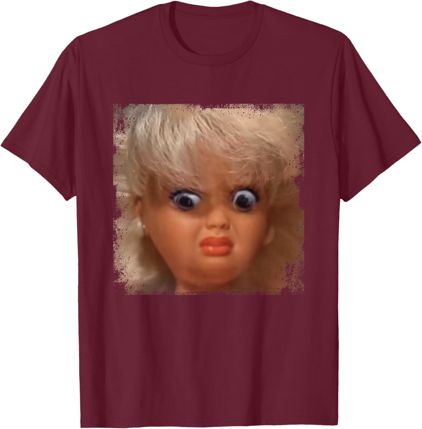 Funny Doll Face Meme T-Shirt - T-Shirt | Maroon
