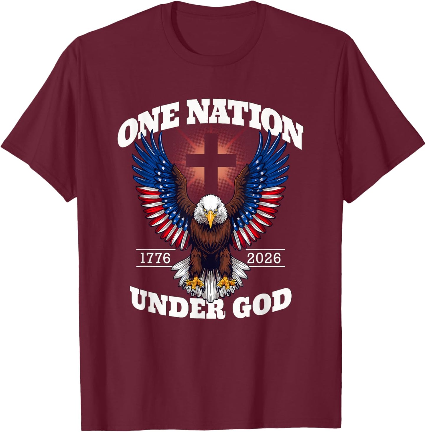 One Nation Under God Patriotic Eagle Design T-Shirt - T-Shirt | Maroon