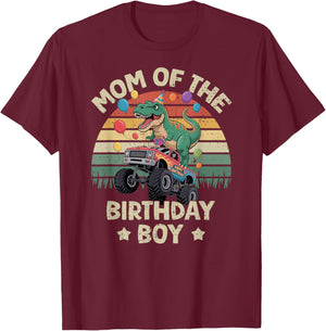 Mom of The Birthday Party Monster Truck T-Rex Mommy T-Shirt - T-Shirt | Maroon