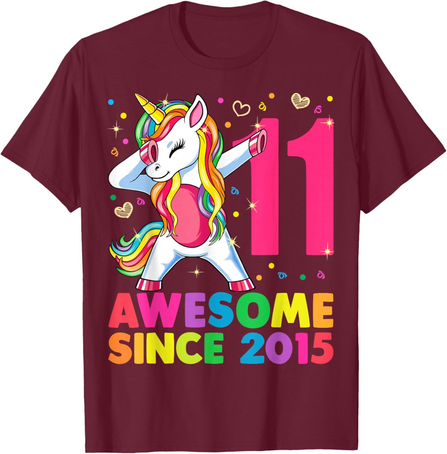 11 Years Old Unicorn Dabbing 11th Birthday Girl Gift Party T-Shirt - T-Shirt | Maroon