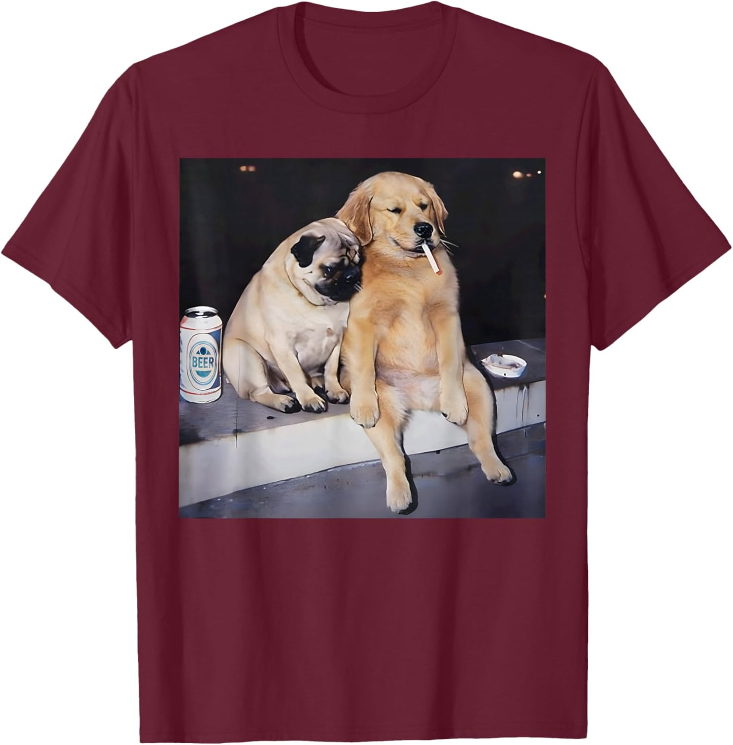 Funny Smoking Dog Pug Meme Golden Retriever Meme T-Shirt - T-Shirt | Maroon