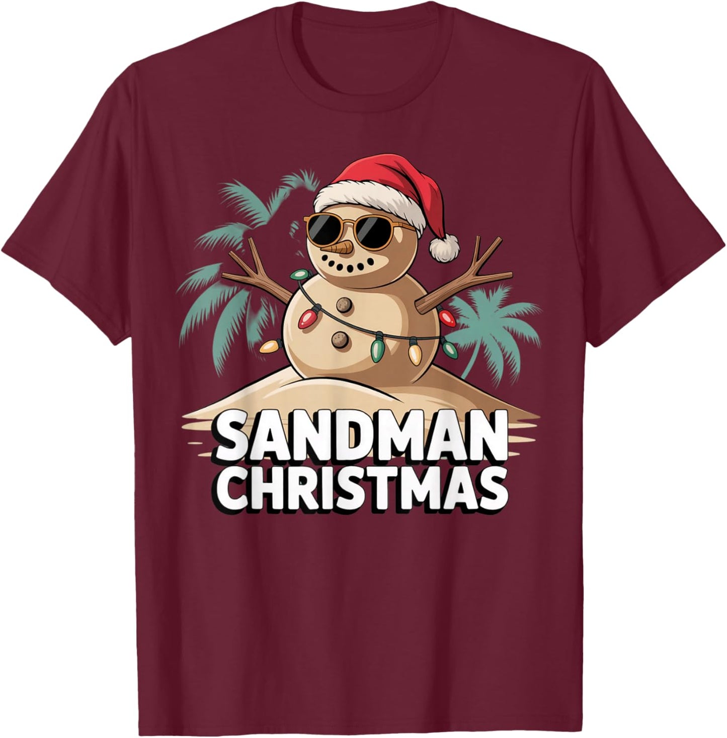 Sandman Christmas Design Tropical Beach Snowman T-Shirt - T-Shirt | Maroon