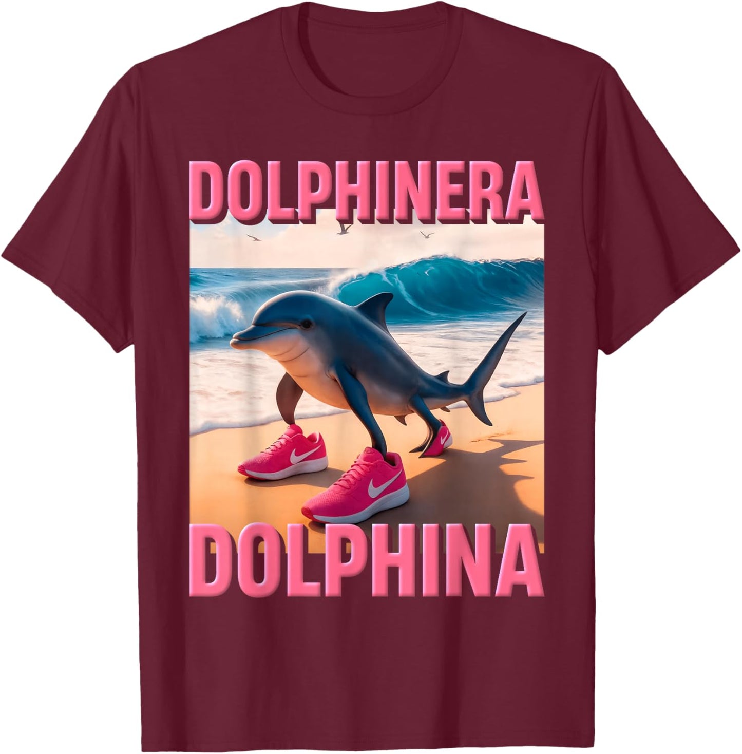 Dolphinera Dolphina Italian Brainrot Meme AI Funny Dolphin T-Shirt - T-Shirt | Maroon