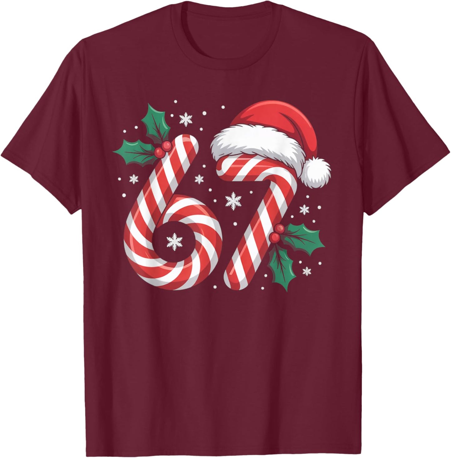 Christmas Candy Cane 67 Meme Funny Boys Girls T-Shirt - T-Shirt | Maroon