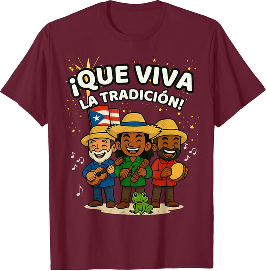 Que Viva la Tradición Navidad Boricua Parranda Spanish T-Shirt - T-Shirt | Maroon