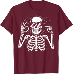 67 Skeleton Six Seven Halloween T-Shirt - T-Shirt | Maroon