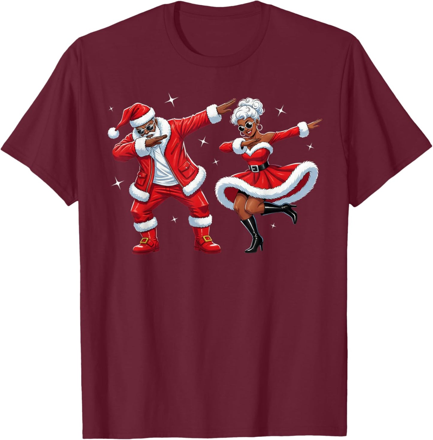 African Santa Mrs Claus Dabbing African America Christmas T-Shirt - T-Shirt | Maroon