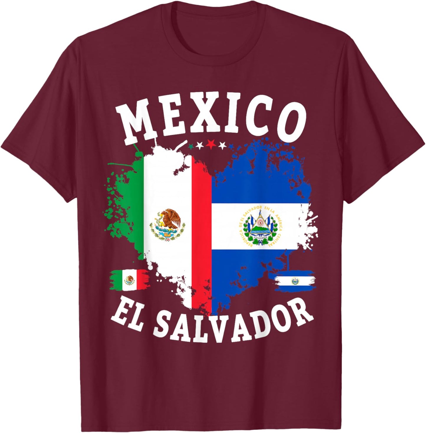 Mexico & Salvador Flag Costume Idea for Kids Salvadoreño T-Shirt - T-Shirt | Maroon