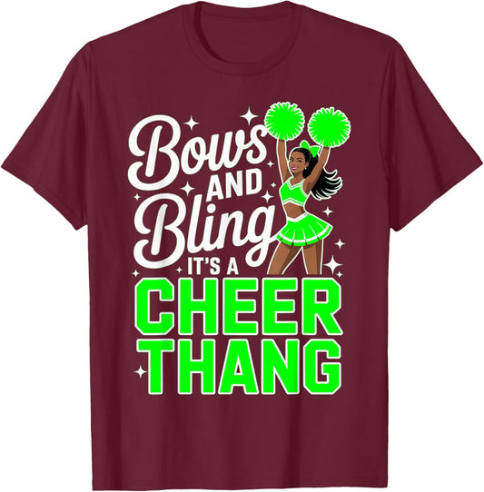 Black Cheerleader Bows Cheer Melanin Cheerleading Lime Green T-Shirt - T-Shirt | Maroon