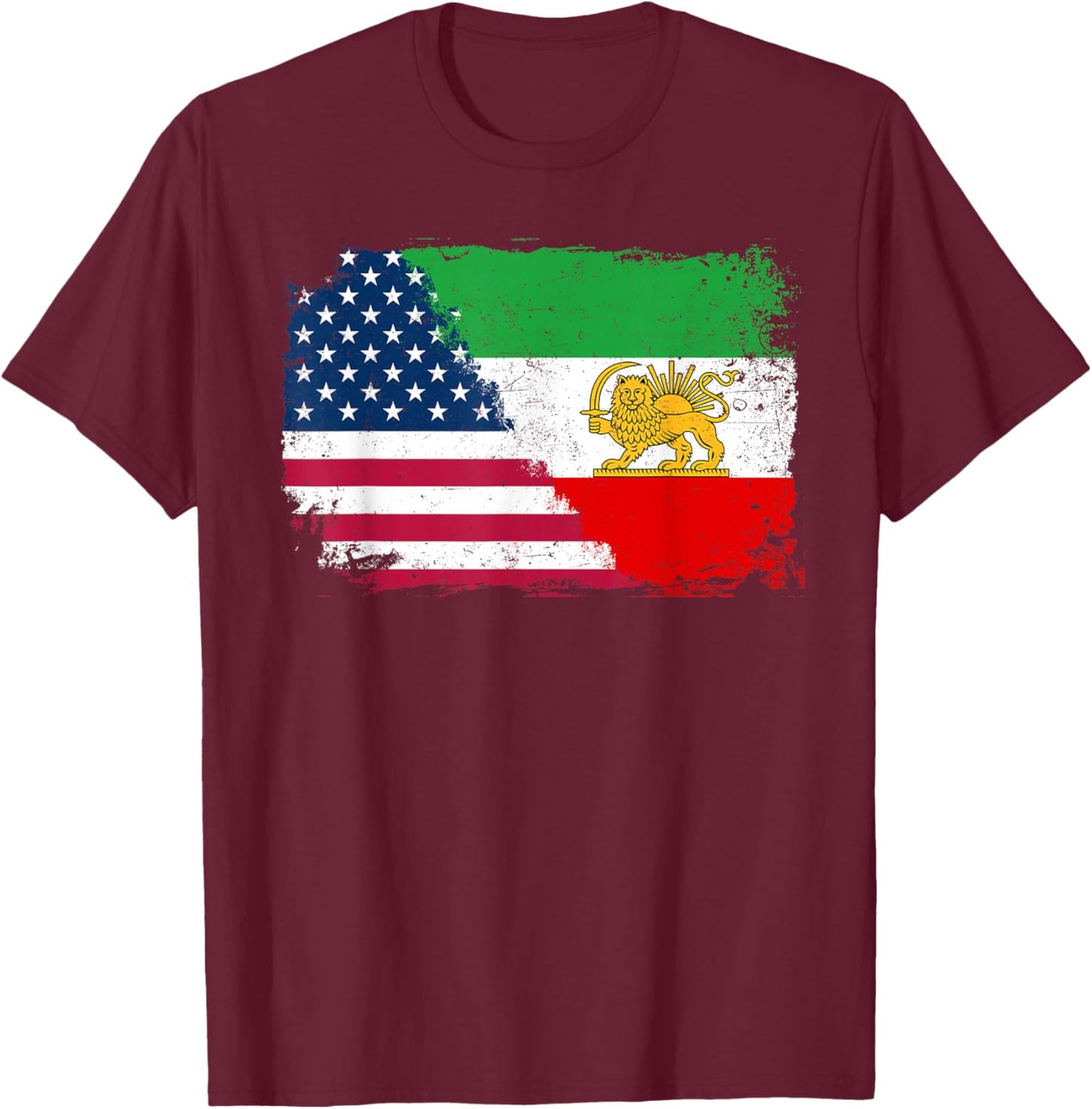 Vintage Persian American Flag USA Persia Roots Heritage T-Shirt - T-Shirt | Maroon