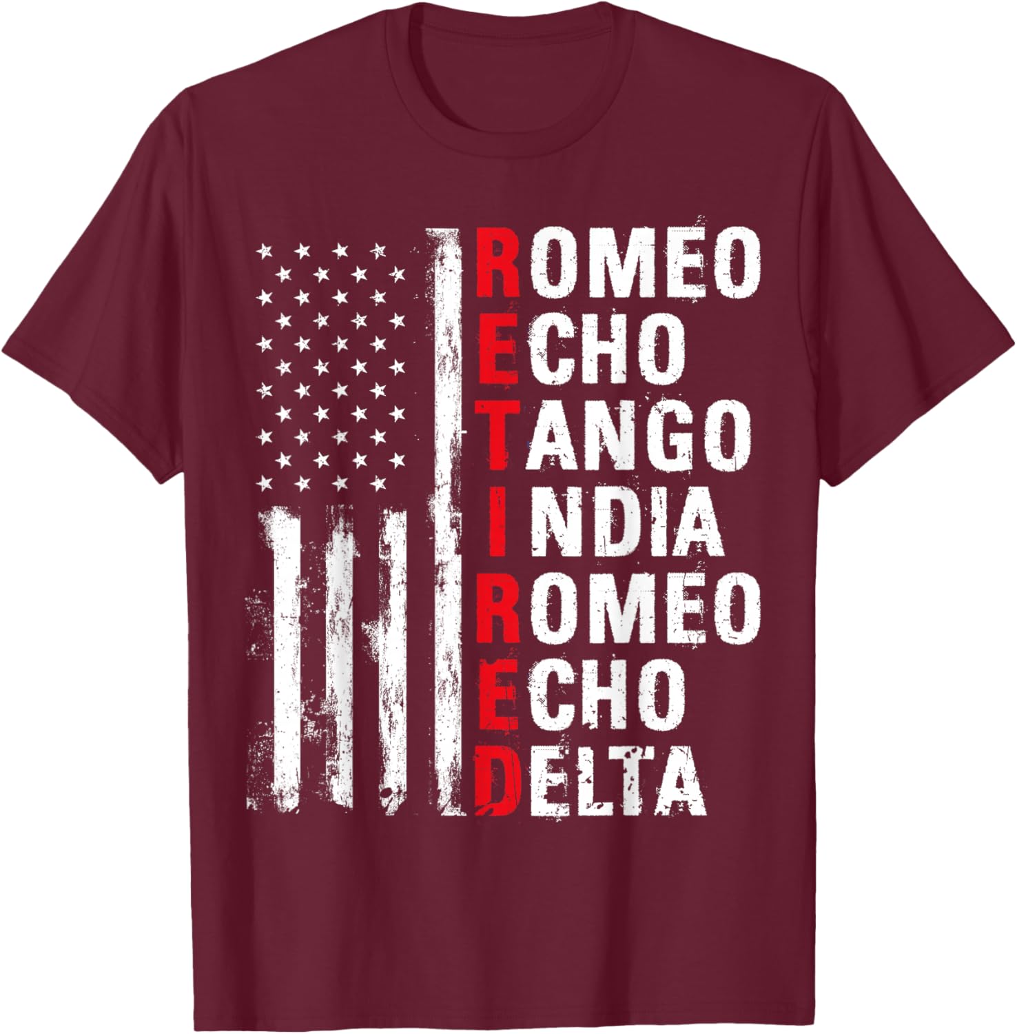 Retired Romeo Echo Tango India Romeo Echo Delta T-Shirt - T-Shirt | Maroon