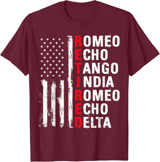 Retired Romeo Echo Tango India Romeo Echo Delta T-Shirt - T-Shirt | Maroon
