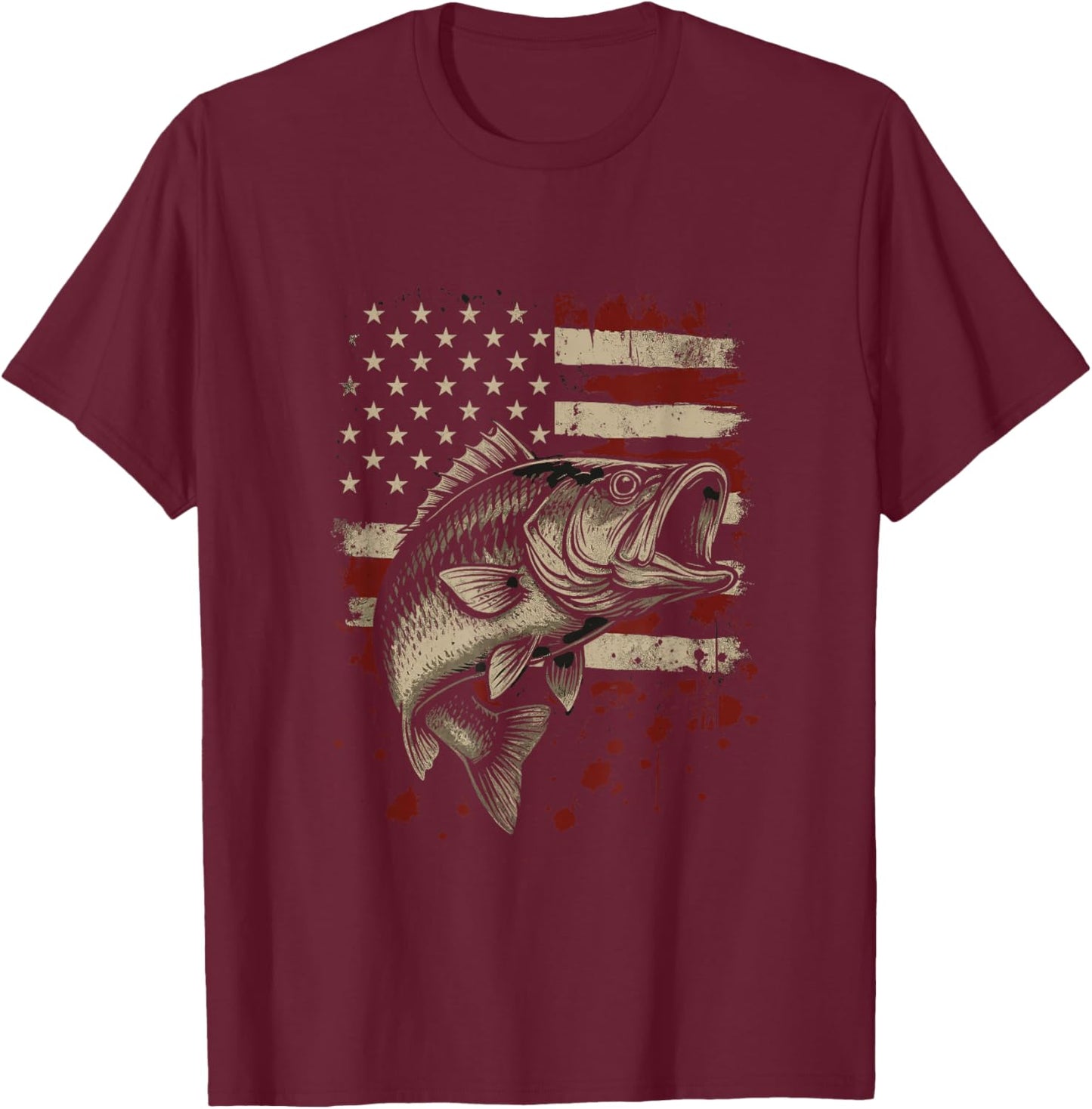 Fish Fishing USA Flag Men Women Fisherman T-Shirt - T-Shirt | Maroon