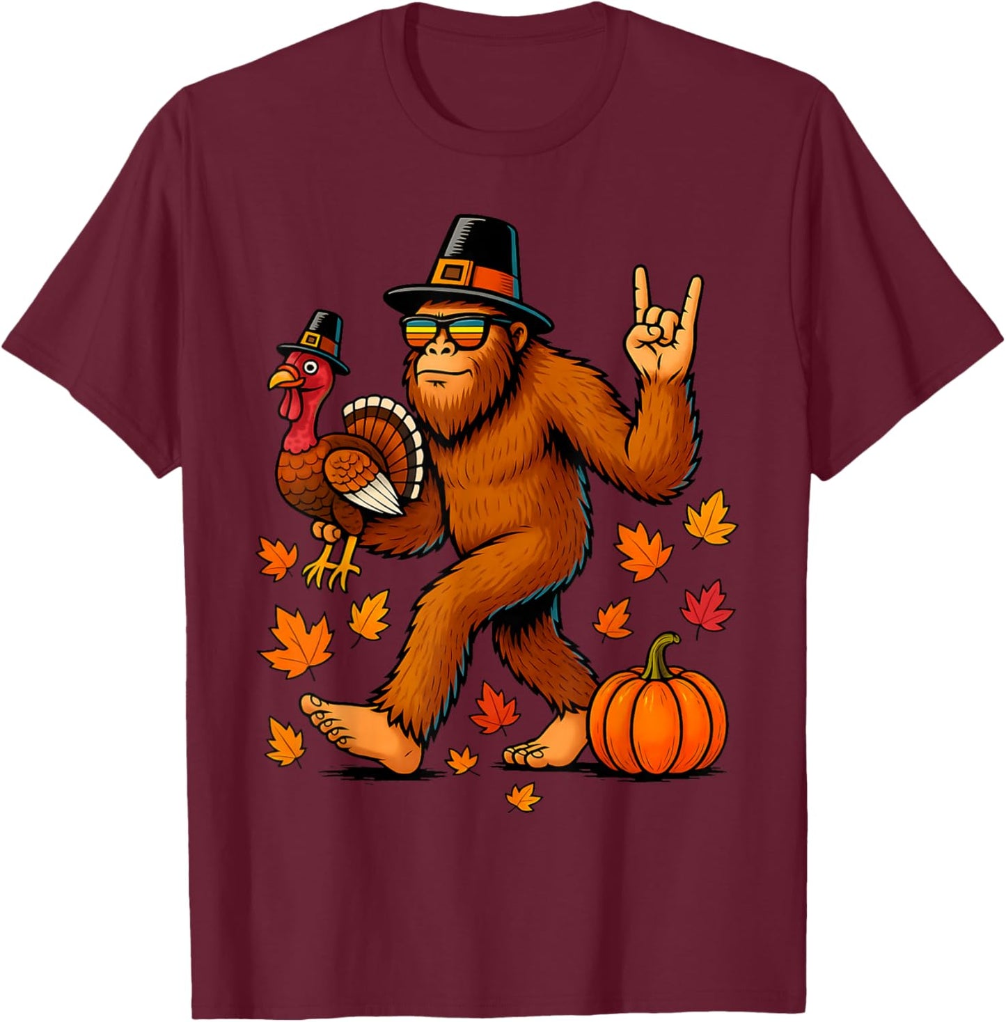 Bigfoot Turkey Pumpkin Thanksgiving Boys Kids T-Shirt - T-Shirt | Maroon