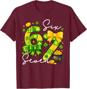 Funny Six Seven 67 Meme St Paddy's Kid Girl St Patrick's Day T-Shirt - T-Shirt | Maroon