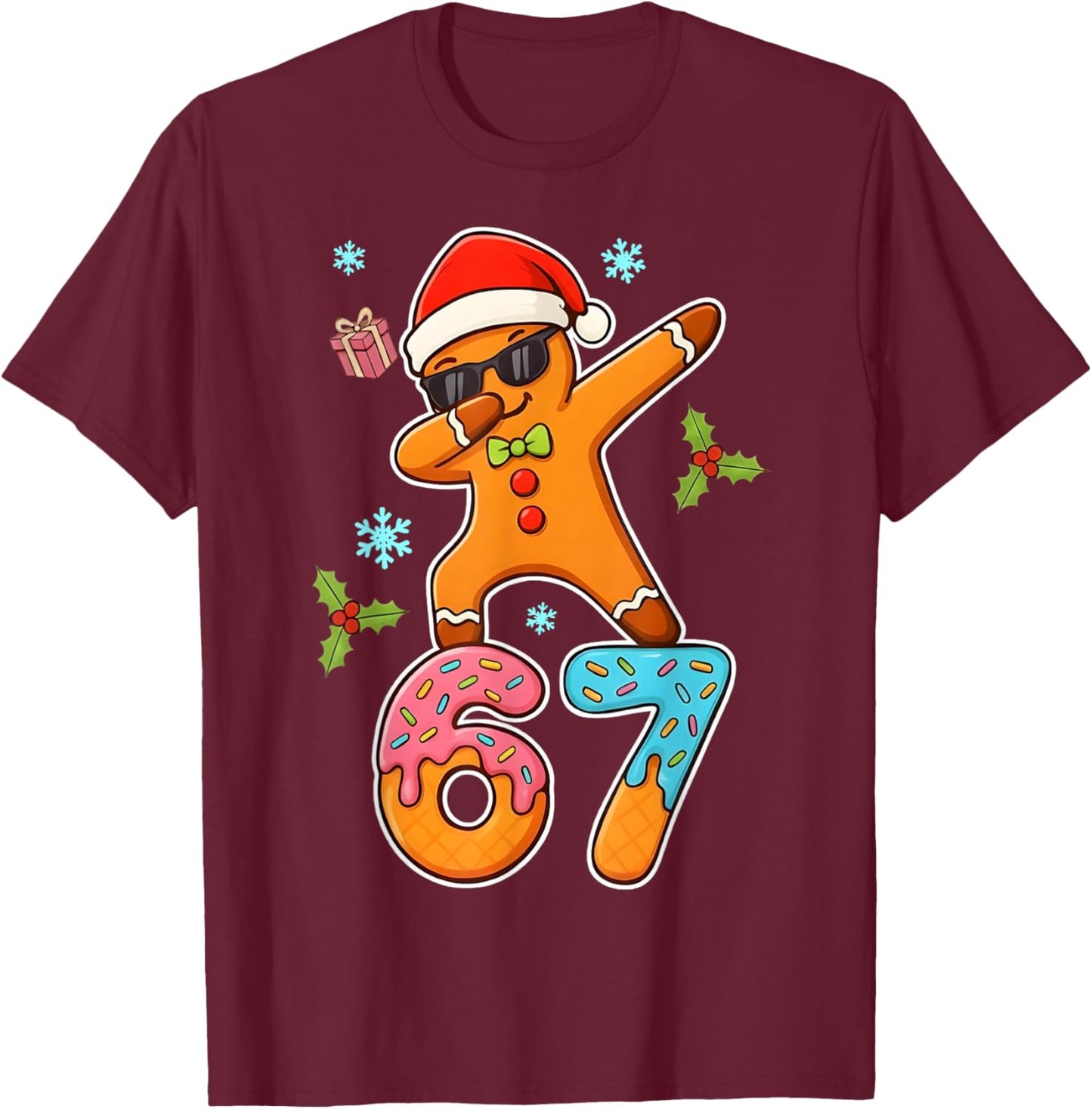 Gingerbread Six Seven 67 Ice Cream Drip Baseball Gift T-Shirt - T-Shirt | Maroon