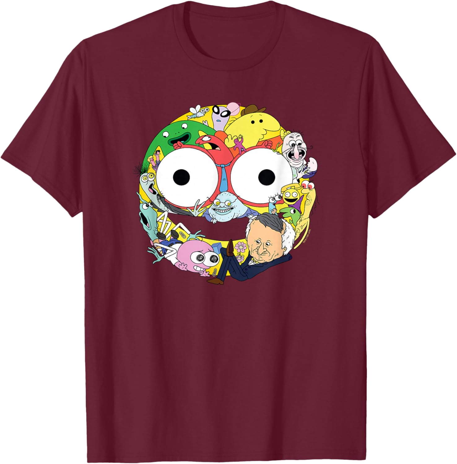 Smiling Friends Smiley Face Character Collage Funny Cartoon T-Shirt - T-Shirt | Maroon