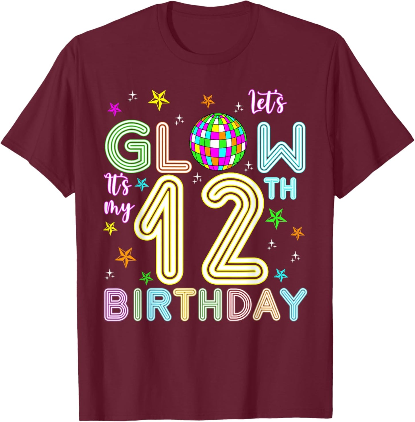 It's My 12th Birthday Glowing 80s 12 Year Old T-Shirt - T-Shirt | Maroon