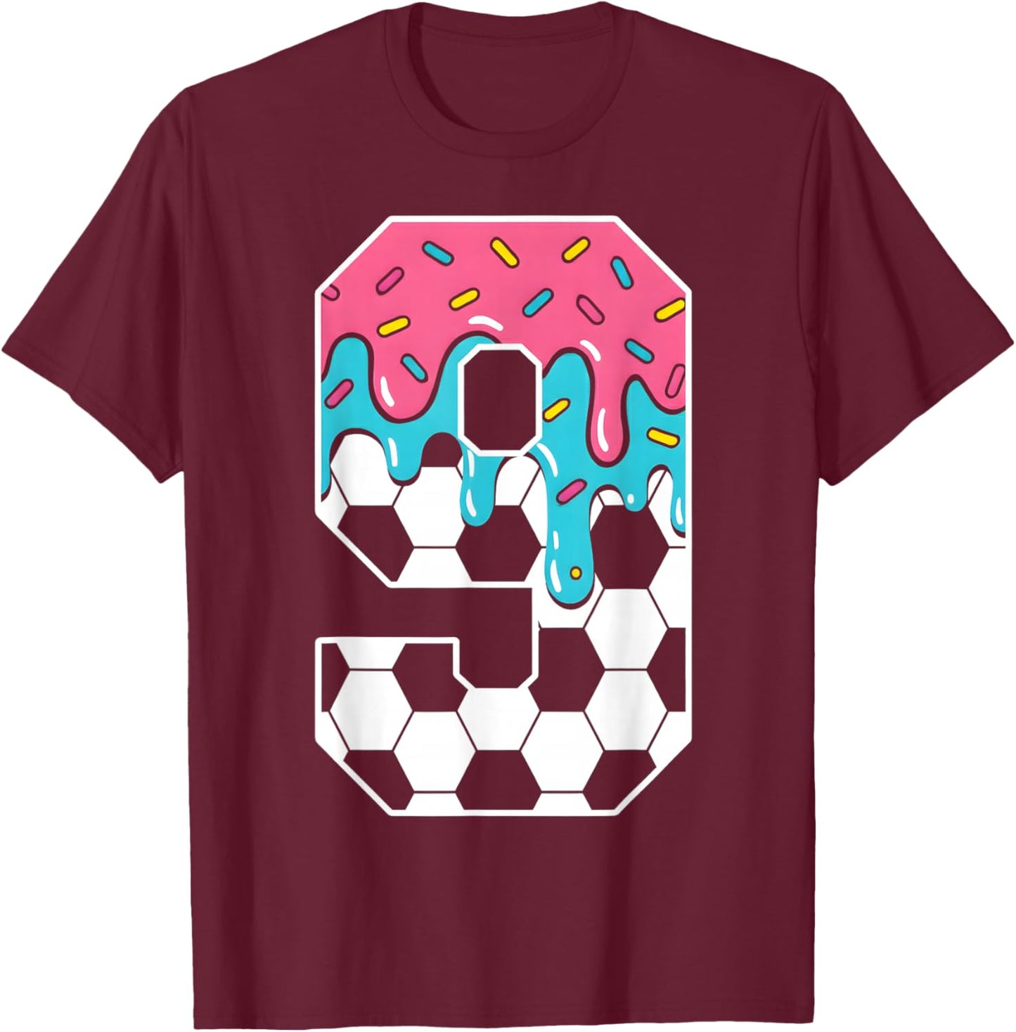 Soccer 9 Year Old Ice Cream Drip Youth 9th Birthday Boy 9 T-Shirt - T-Shirt | Maroon