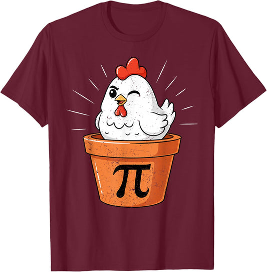 Funny Chicken Pot Pi Shirt Day Pie Math Lover Geek Gift 3.14 T-Shirt - T-Shirt | Maroon