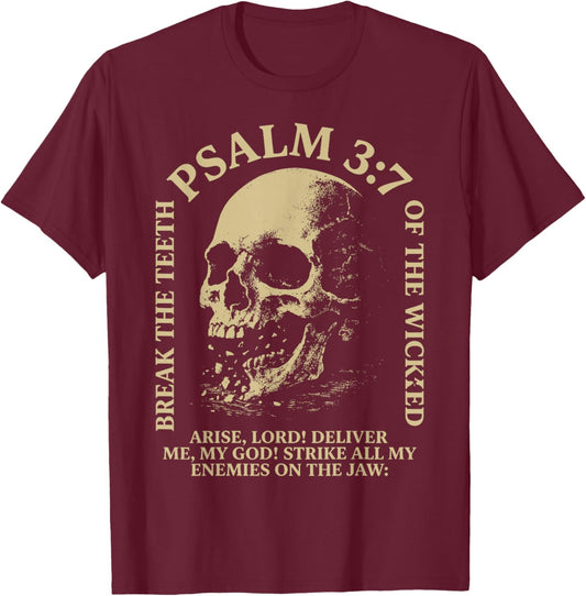 Psalm 3:7 Vintage Skull Christian Religious Bible Verse T-Shirt - T-Shirt | Maroon