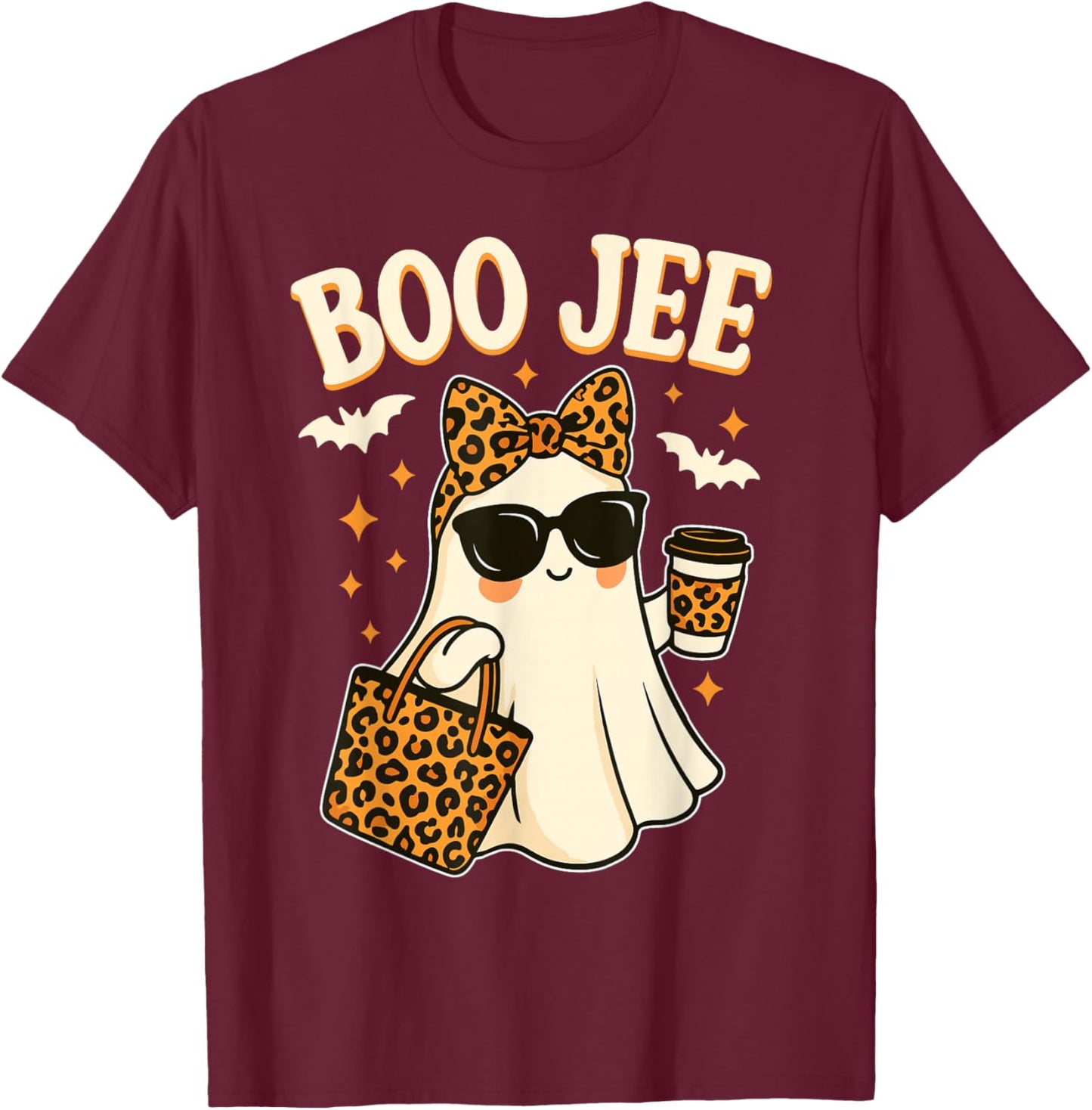 Boo JEE Ghost Shirt Halloween Women Girls Boojee Halloween T-Shirt - T-Shirt | Maroon