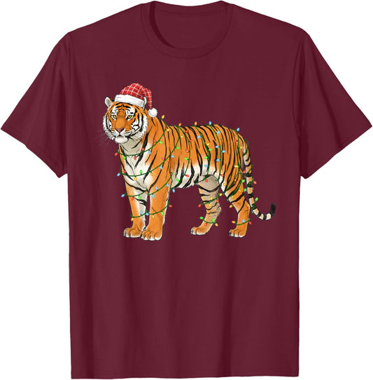 Christmas Bengal Tiger Holiday Festive Animal T-Shirt - T-Shirt | Maroon